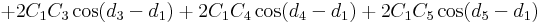  + 2 C _1 C _3 \cos ( d _3 - d _1 ) + 2 C _1 C _4 \cos ( d _4 - d _1 ) + 2 C _1 C _5 \cos ( d _5 - d _1 ) \,