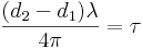 \frac{( d _2 - d _1 ) \lambda}{4 \pi} = \tau 