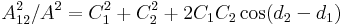 A^2 _{12} / A^2 = C _1 ^2 + C _2 ^2 + 2 C _1 C _2 \cos ( d _2 - d _1 ) 